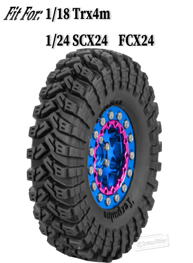RCarmubWow 1.3 Beadlock Tire Set for 1/18 Trx4m,1/24 SCX24 FCX24 RC Crawler Car,1.3 Beadlock Wheels and Tires,Alloy Aluminium Wheels w/Swamp Claw Mud Terrain Rubber Tires,Navy Blue - Image 2